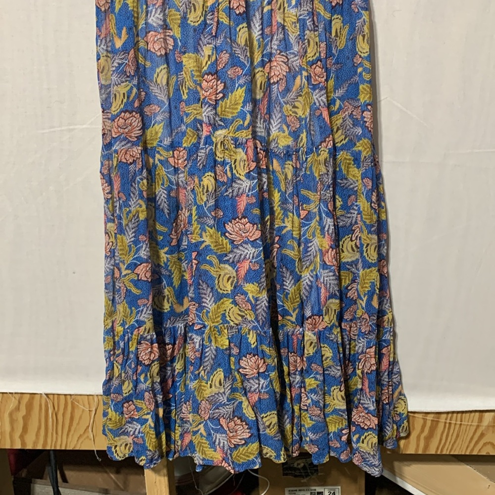 Anthropologie Blue Floral Maxi Dress with Pink and Yellow Accents - Picture 6 of 11